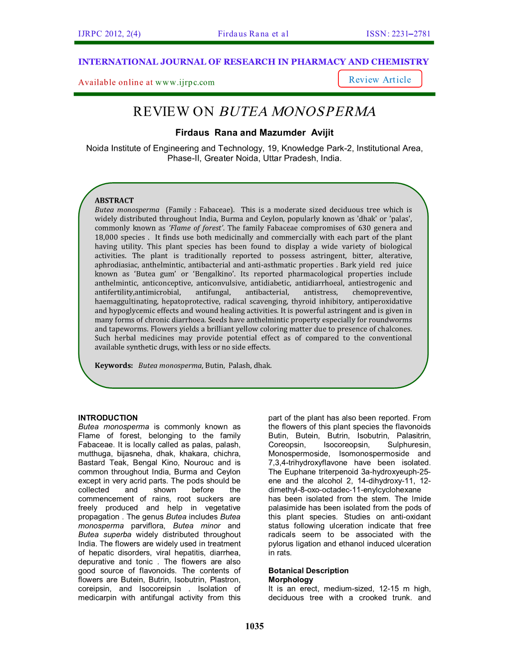 Review on Butea Monosperma