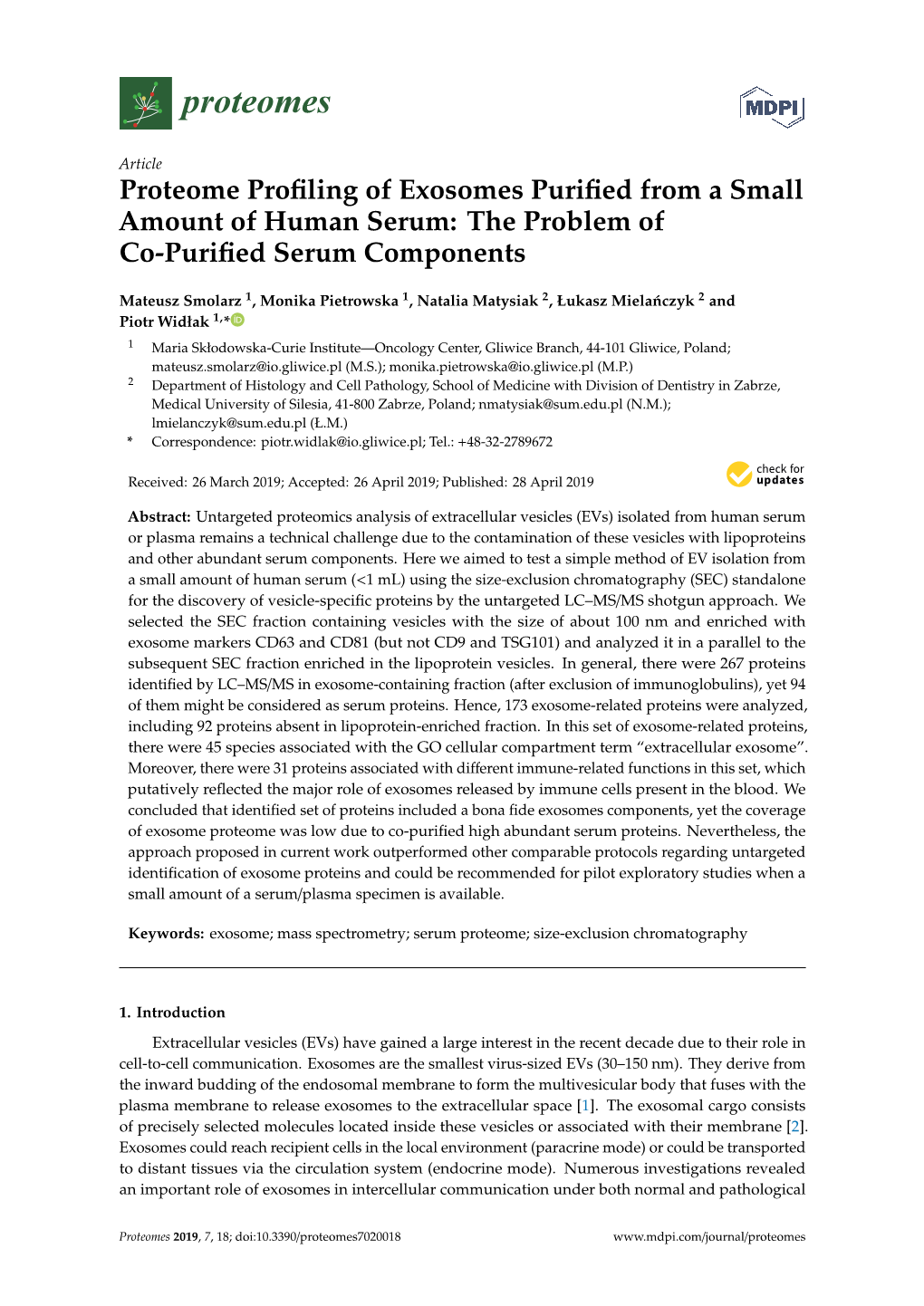 Proteome Profiling of Exosomes Purified from a Small Amount Of