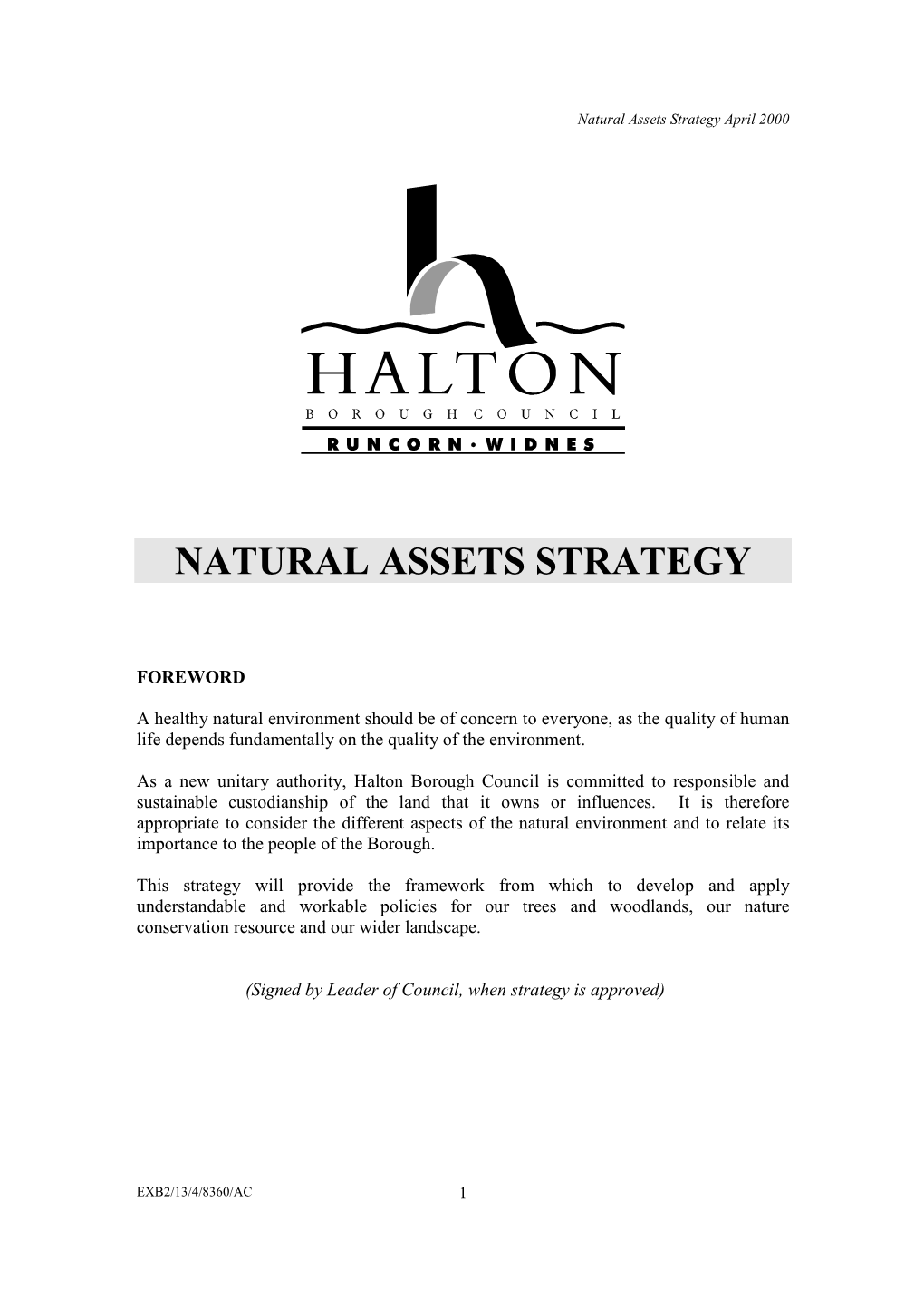 Natural Assets Strategy April 2000