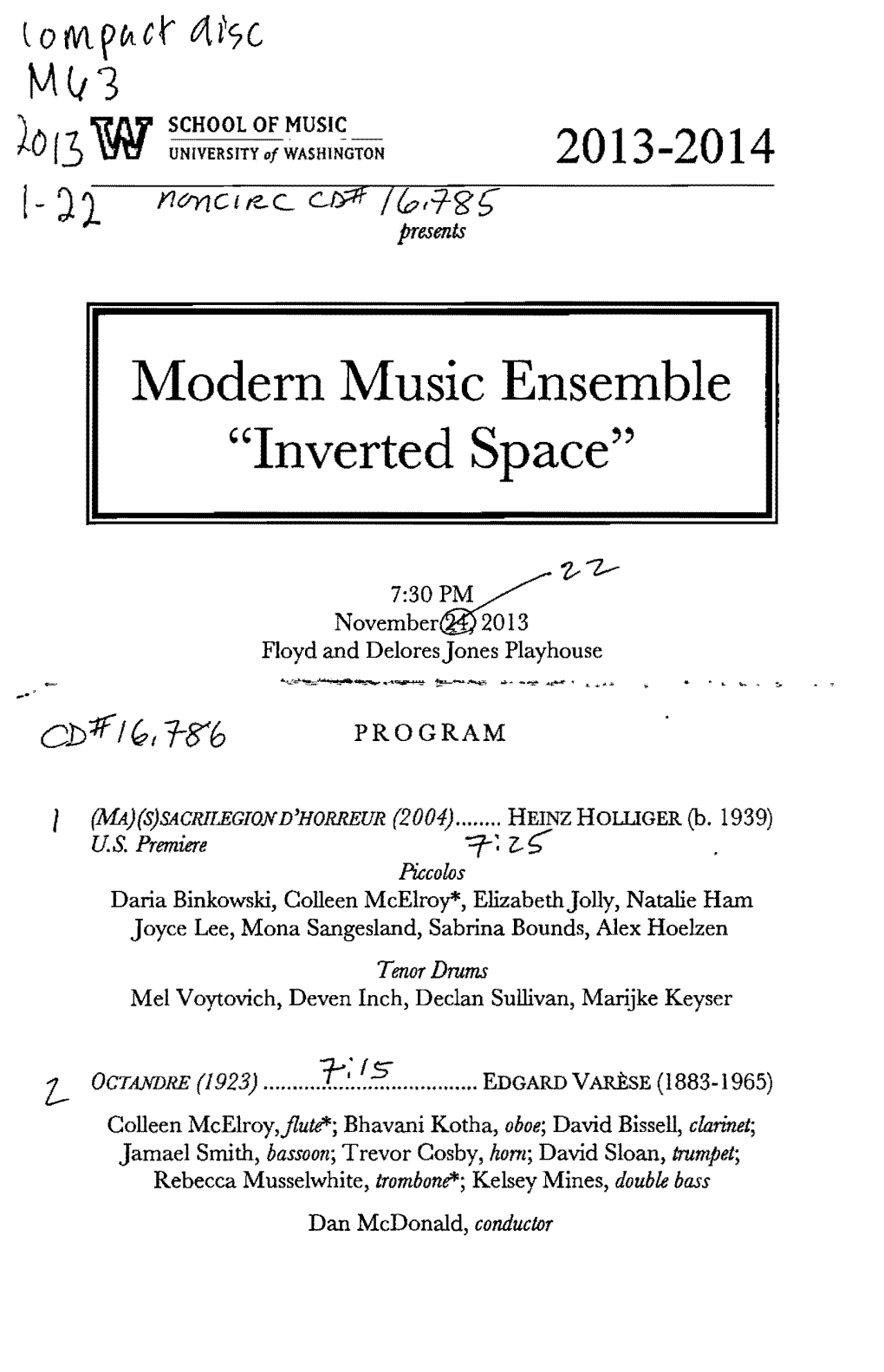 Mv'3 Modern Music Ensemble "Inverted Space"