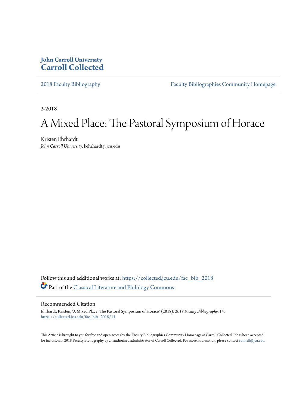 A Mixed Place: the Pastoral Symposium of Horace, Odes 1.17