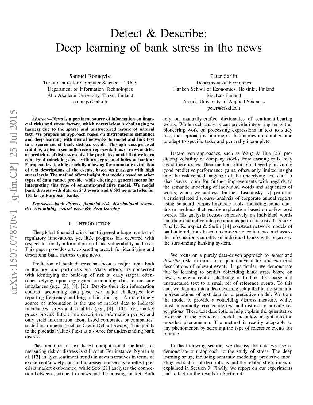 Deep Learning of Bank Stress in the News