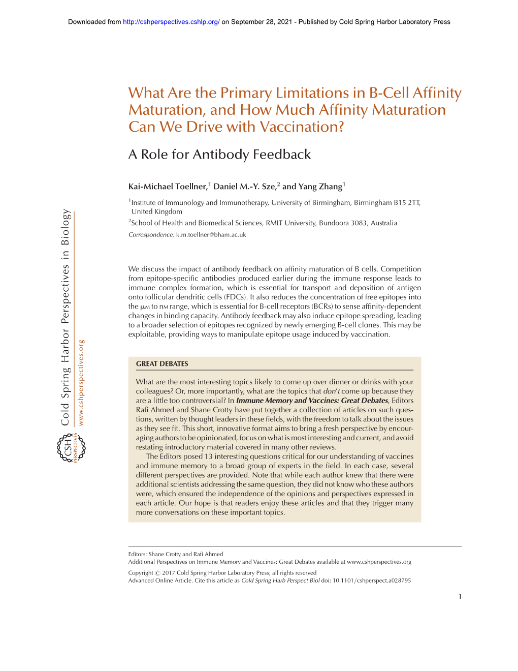 What Are the Primary Limitations in B-Cell Affinity Maturation, and How Much Affinity Maturation Can We Drive with Vaccination?: a Role for Antibody Feedback
