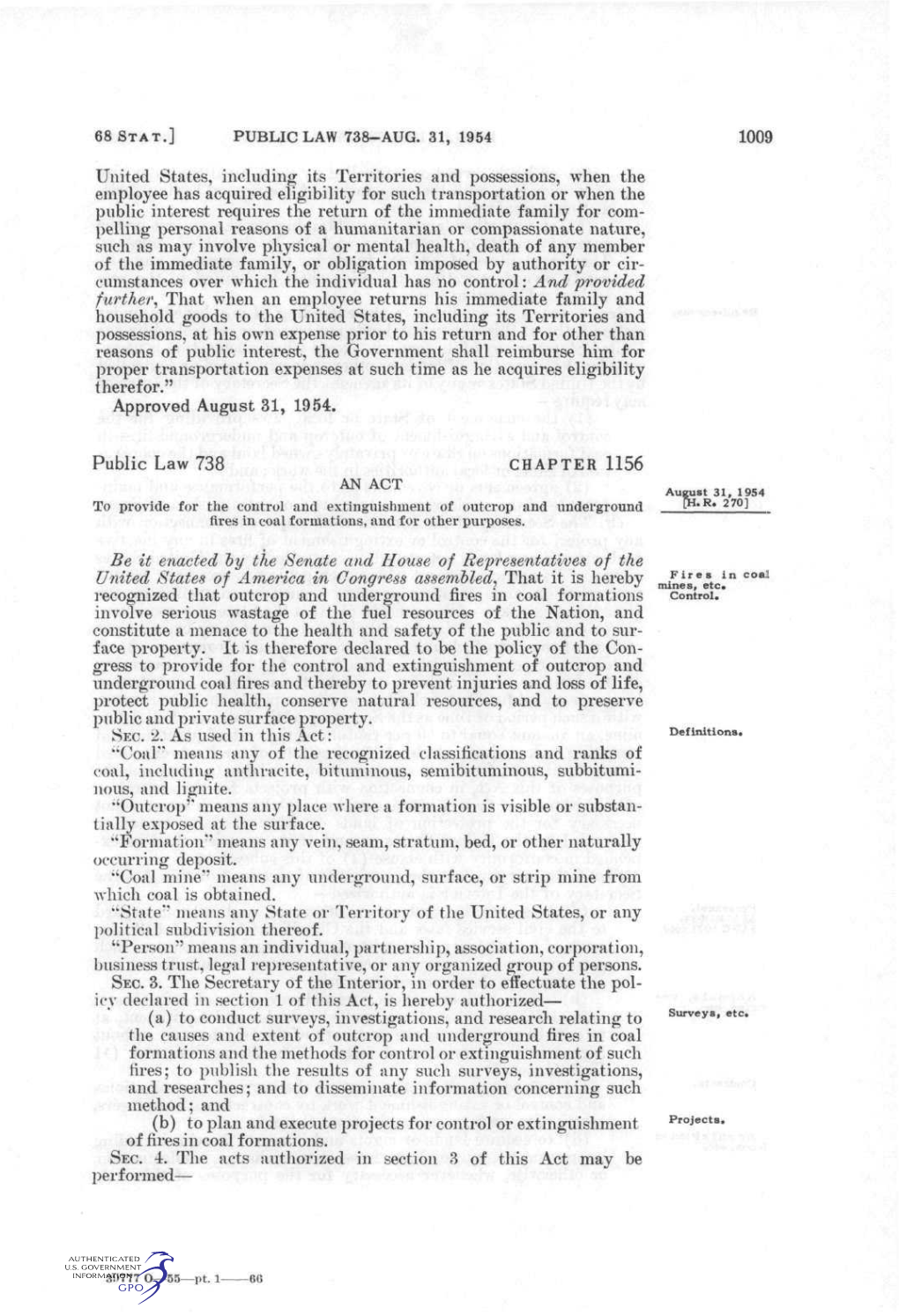 PUBLIC LAW 738-AUG. 31, 1954 1009 United States, Including Its