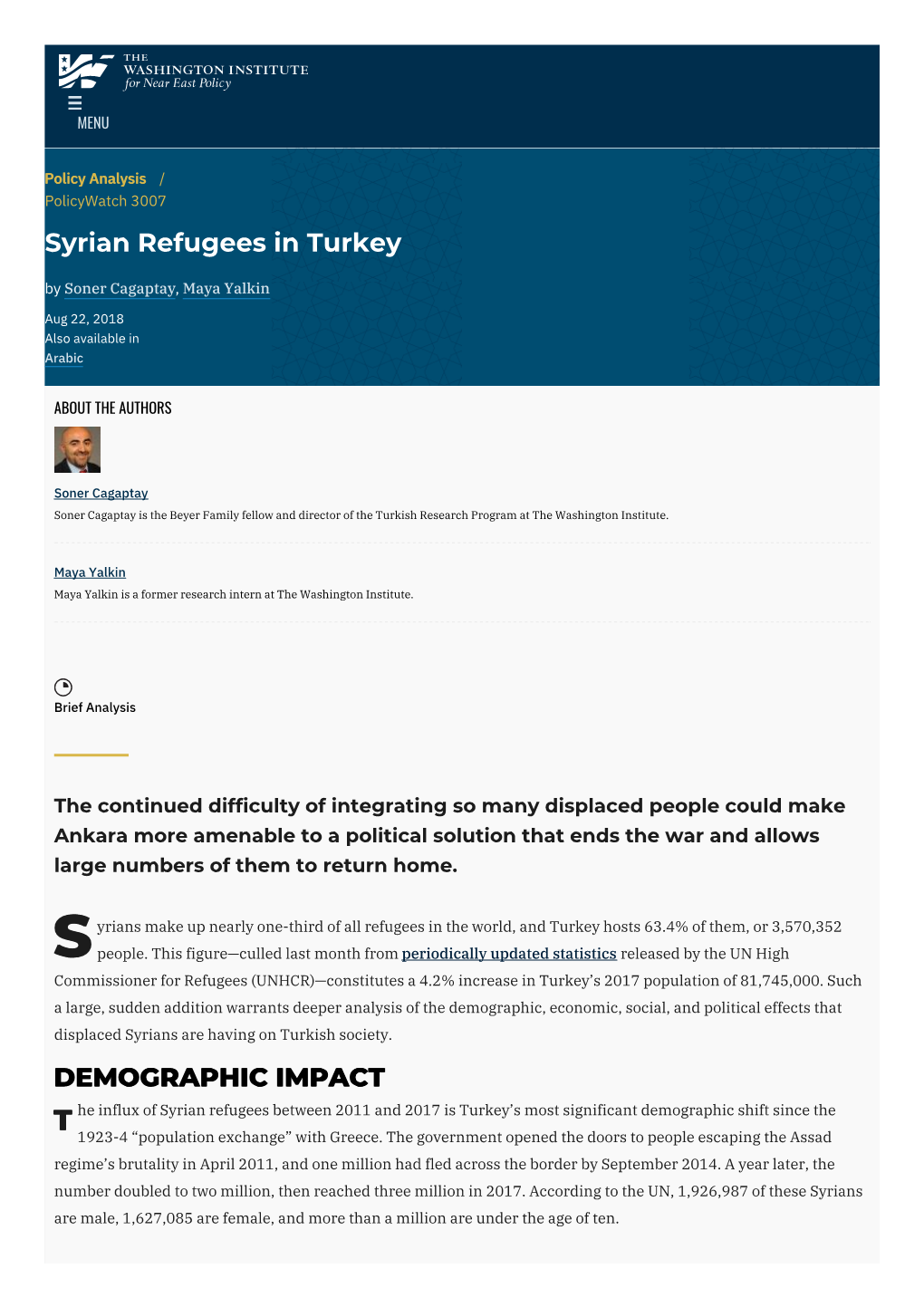 Syrian Refugees in Turkey | the Washington Institute