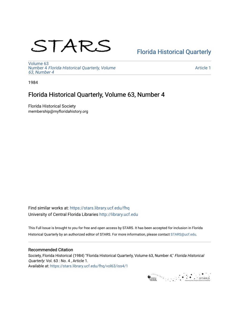 Florida Historical Quarterly, Volume 63, Number 4