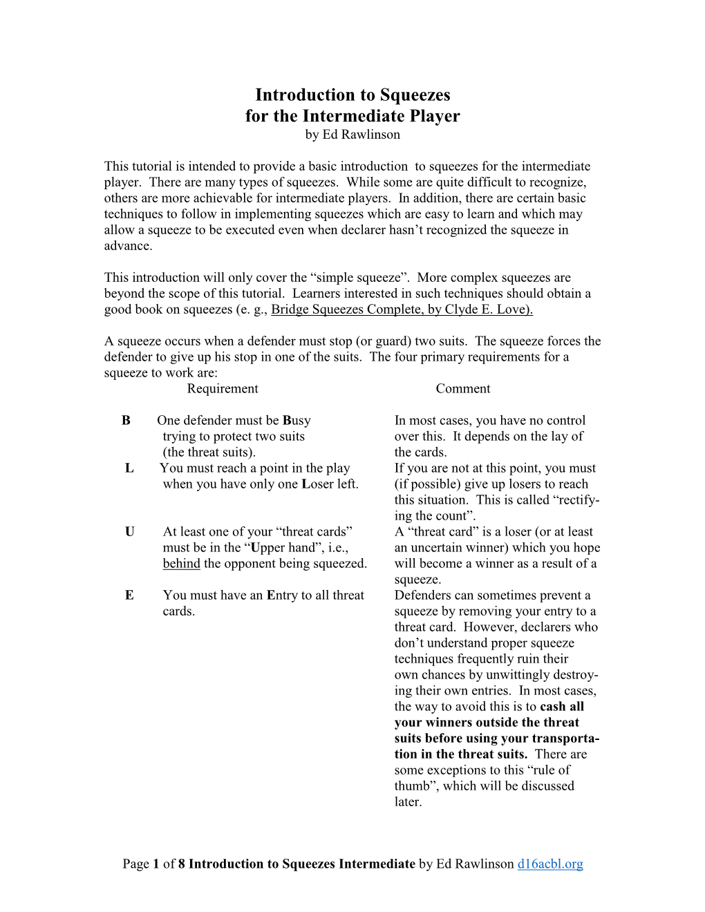 Introduction to Squeezes for the Intermediate Player by Ed Rawlinson