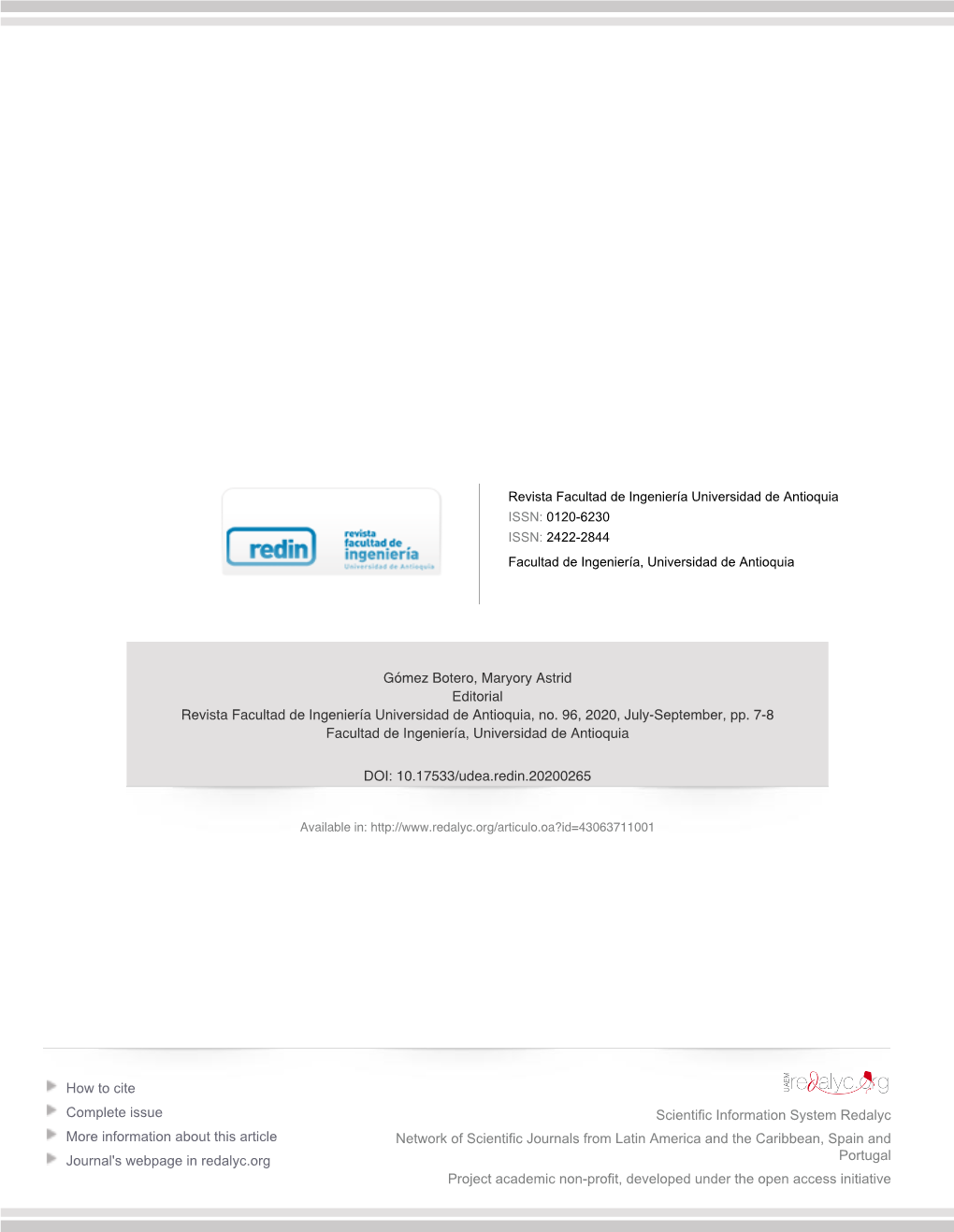 How to Cite Complete Issue More Information About This Article Journal's Webpage in Redalyc.Org Scientific Information System Re