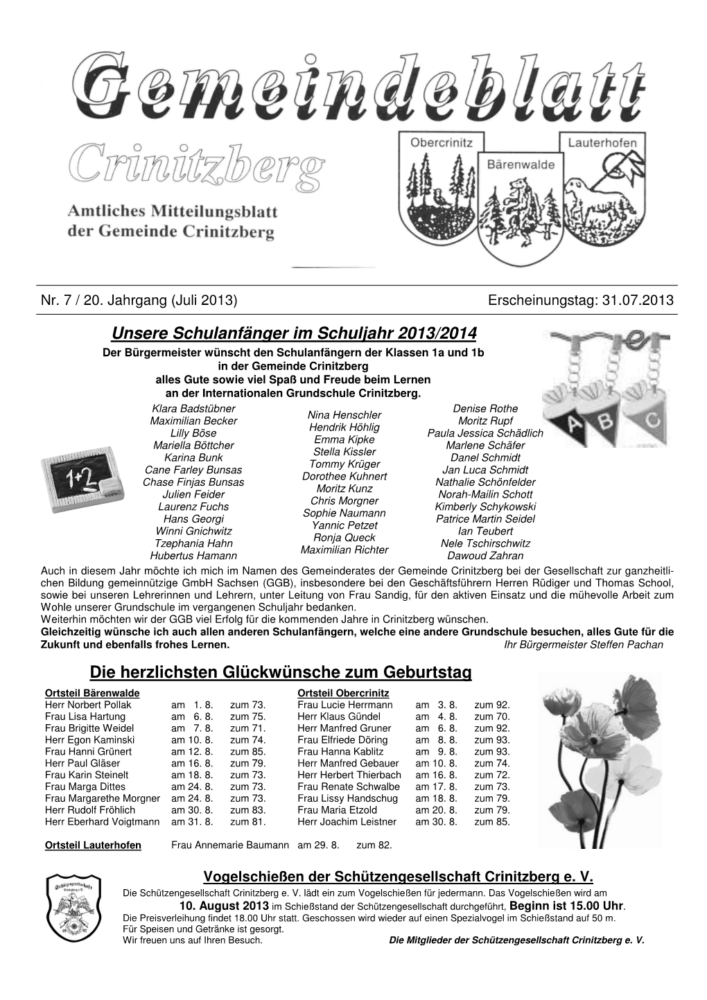 Unsere Schulanfänger Im Schuljahr 2013/2014