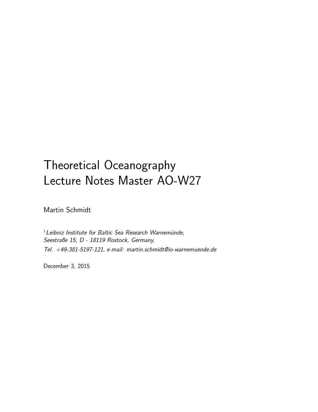 Theoretical Oceanography Lecture Notes Master AO-W27