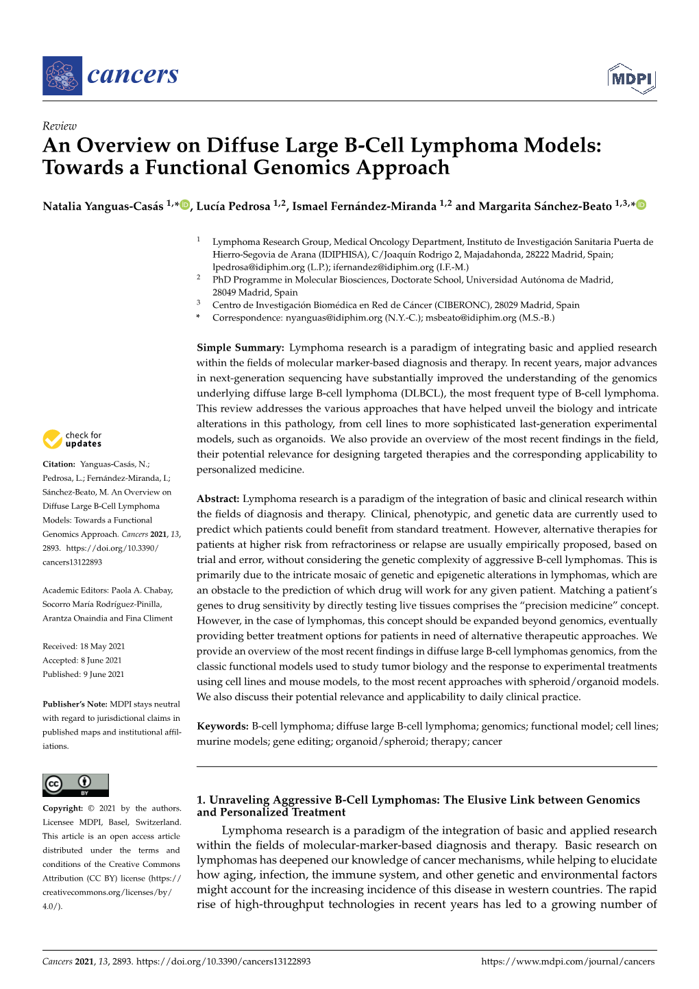 An Overview on Diffuse Large B-Cell Lymphoma Models: Towards a Functional Genomics Approach