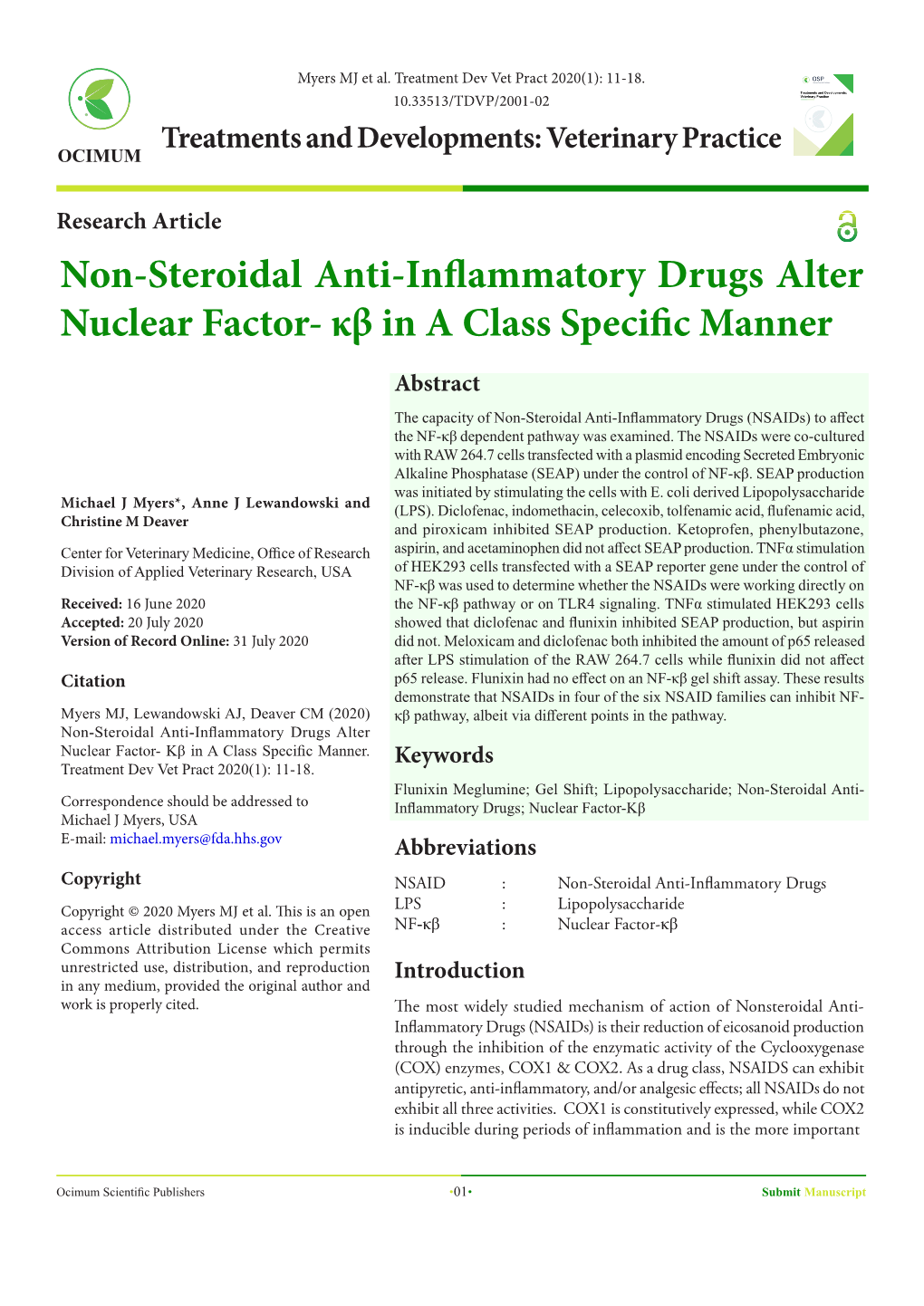 Non-Steroidal Anti-Inflammatory Drugs Alter Nuclear Factor- Κβ in a Class Specific Manner