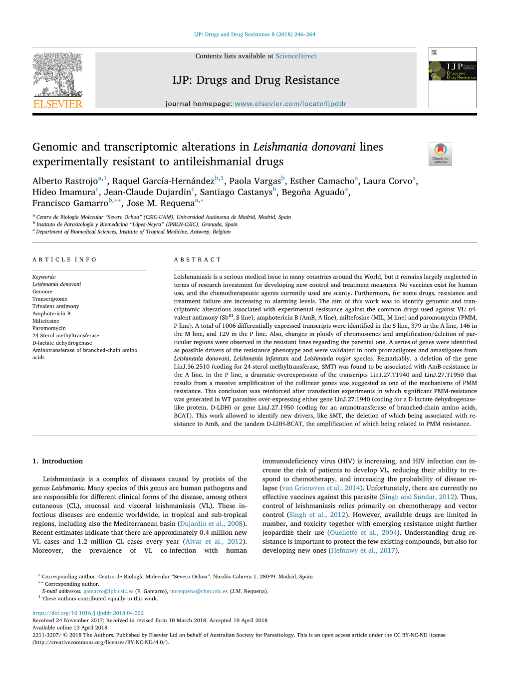 IJP: Drugs and Drug Resistance 8 (2018) 246–264