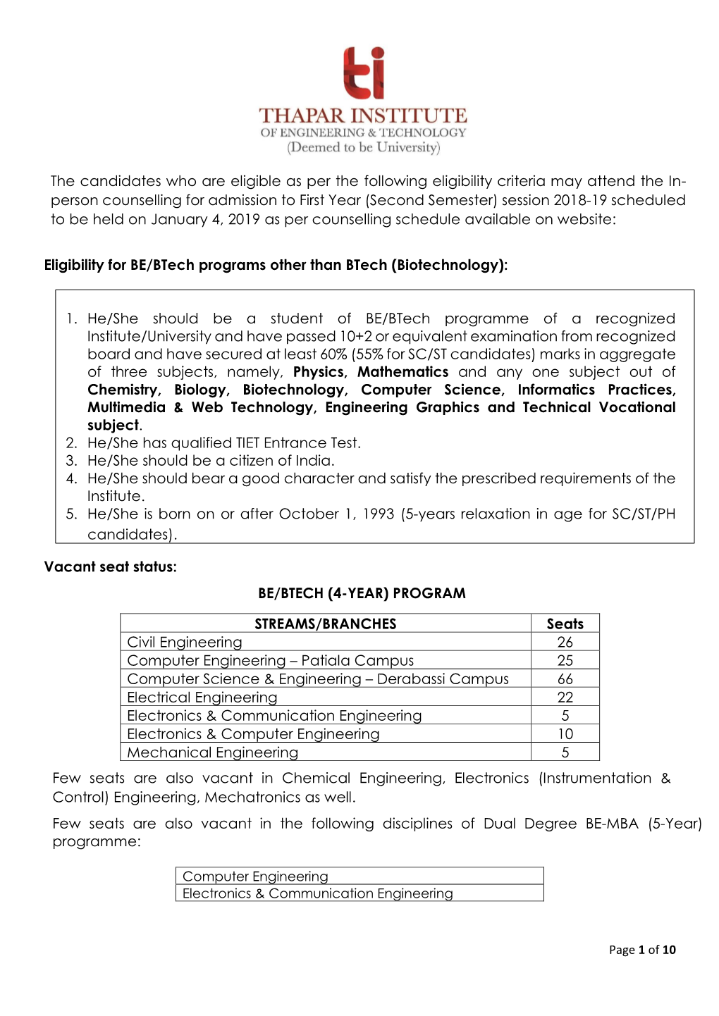 Person Counselling for Admission To