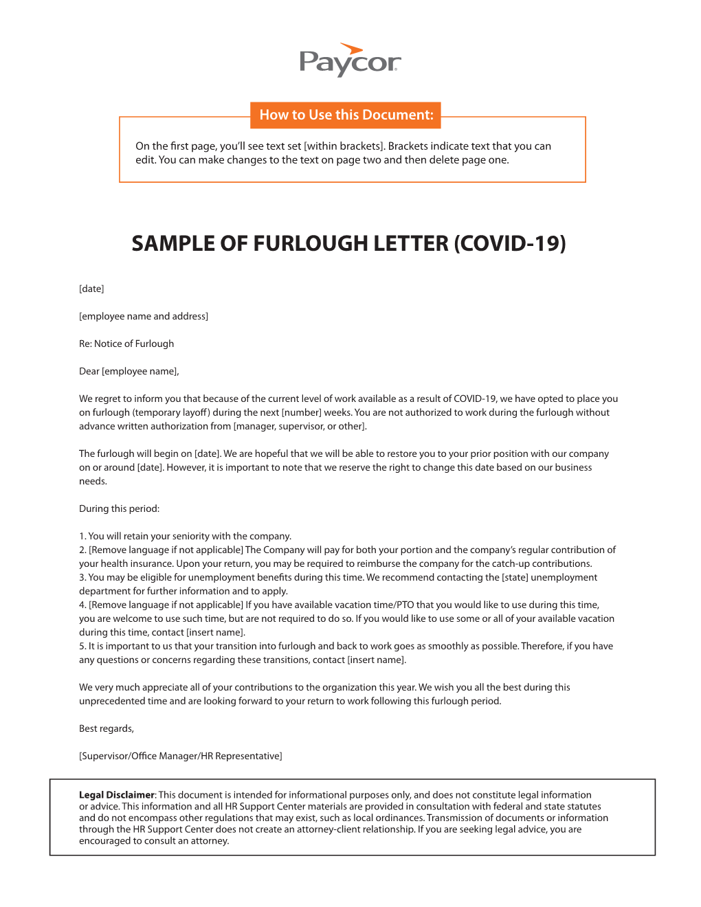 Sample of Furlough Letter (Covid-19)