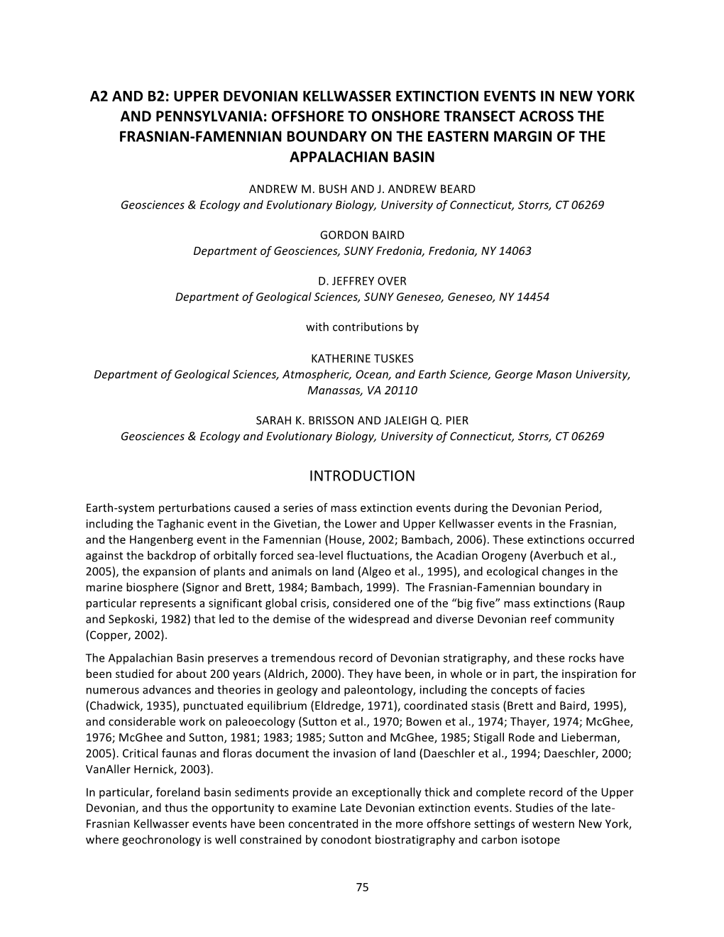 A2 and B2: Upper Devonian Kellwasser Extinction Events in New York and Pennsylvania: Offshore to Onshore Transect Across the F