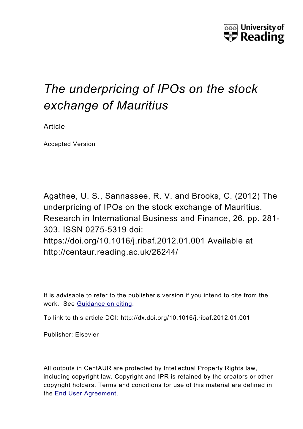 The Underpricing of Ipos on the Stock Exchange of Mauritius