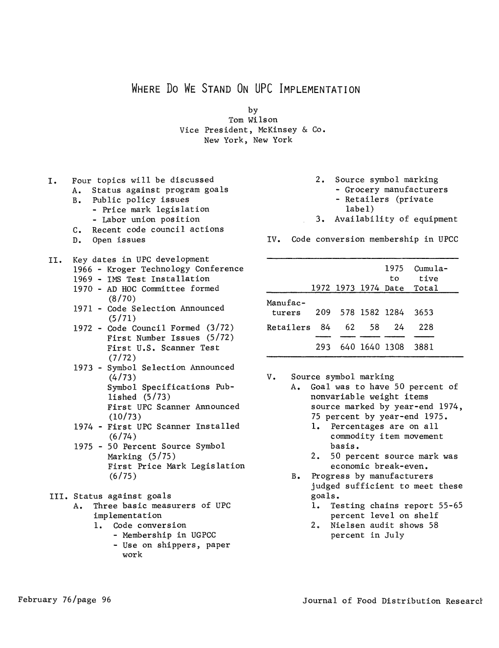 WHERE Do WE STAND on UPC IMPLEMENTATION