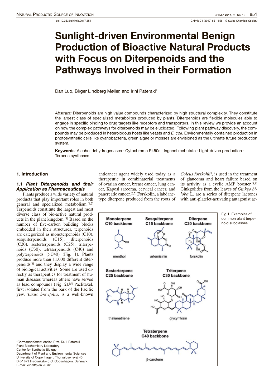 Sunlight-Driven Environmental Benign Production of Bioactive Natural Products with Focus on Diterpenoids and the Pathways Involved in Their Formation