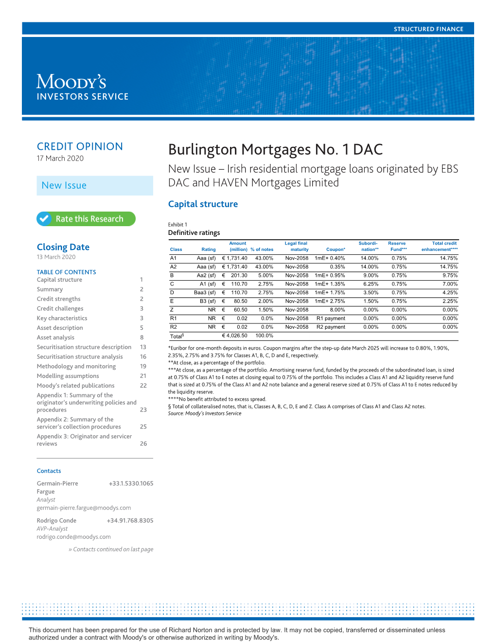 Burlington Mortgages No. 1