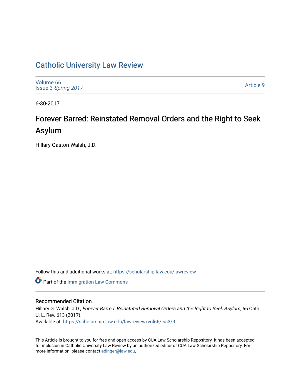 Reinstated Removal Orders and the Right to Seek Asylum