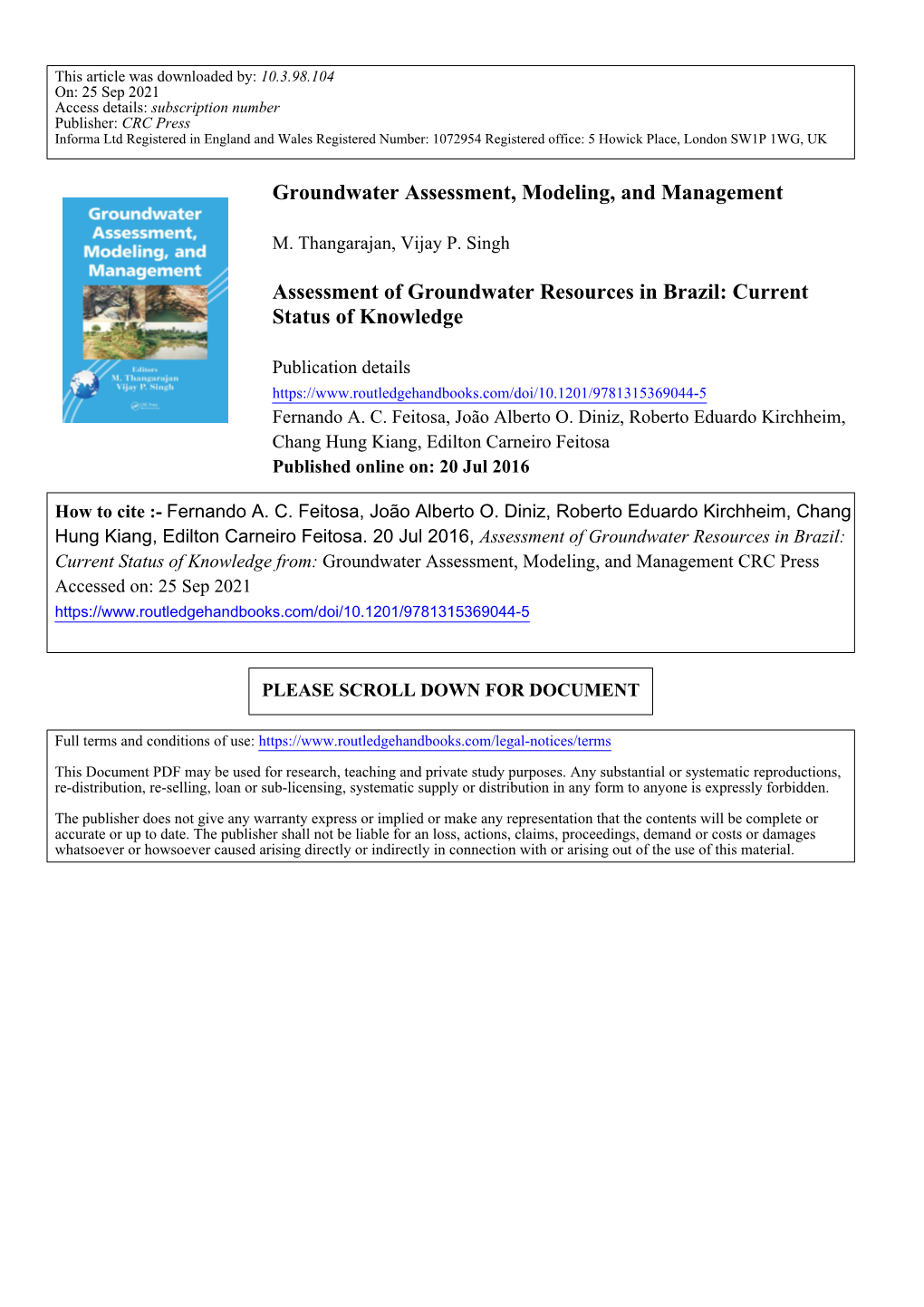 Groundwater Assessment, Modeling, and Management