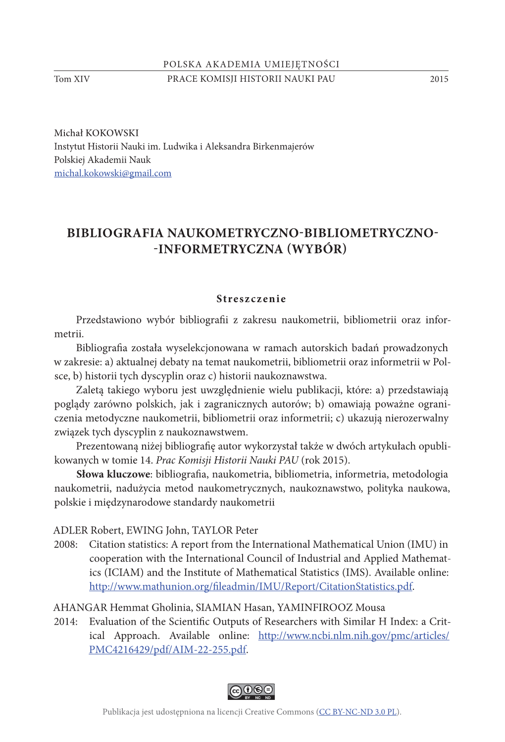 Bibliografia Naukometryczno-Bibliometryczno