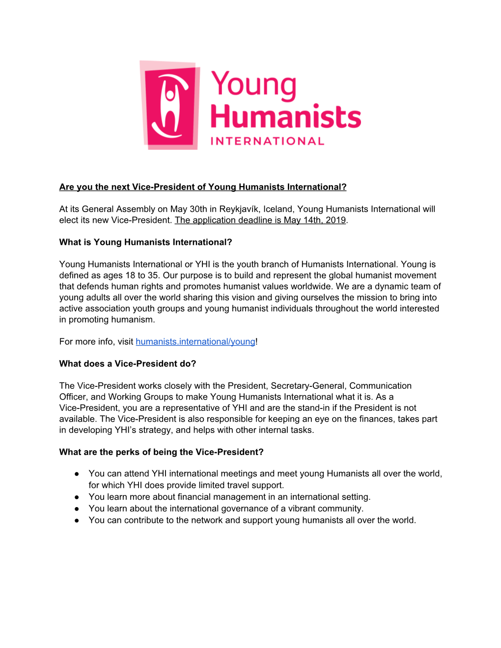 Are You the Next Vice-President of Young Humanists International? At