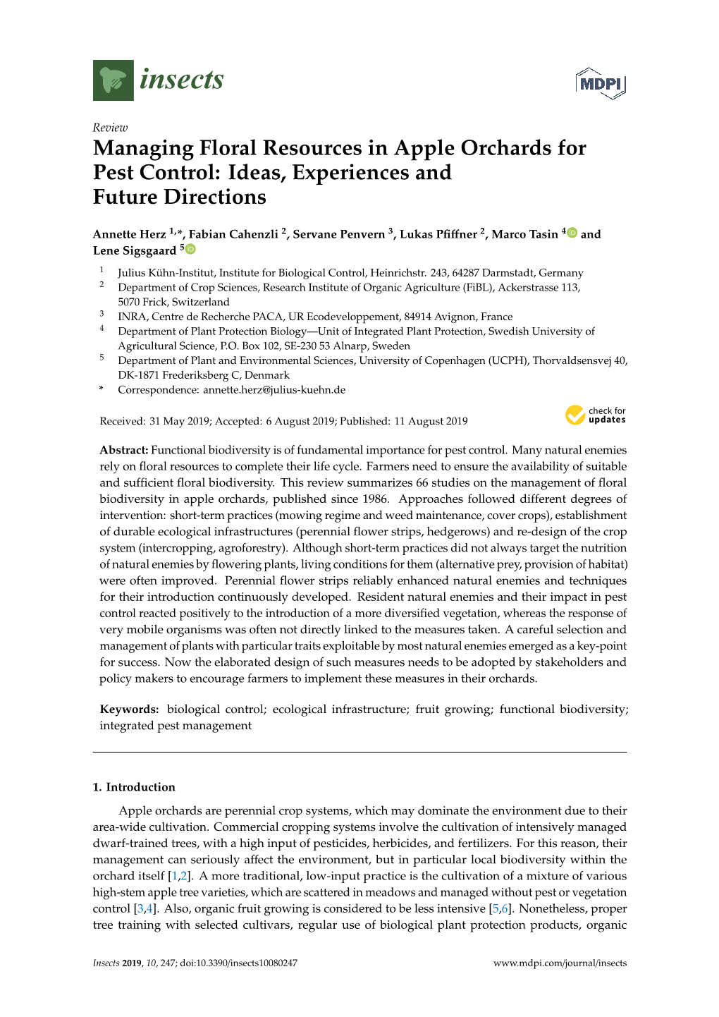 Managing Floral Resources in Apple Orchards for Pest Control: Ideas, Experiences and Future Directions