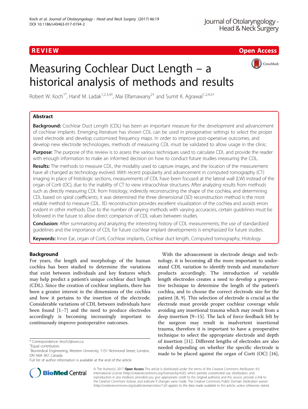 Measuring Cochlear Duct Length – a Historical Analysis of Methods and Results Robert W