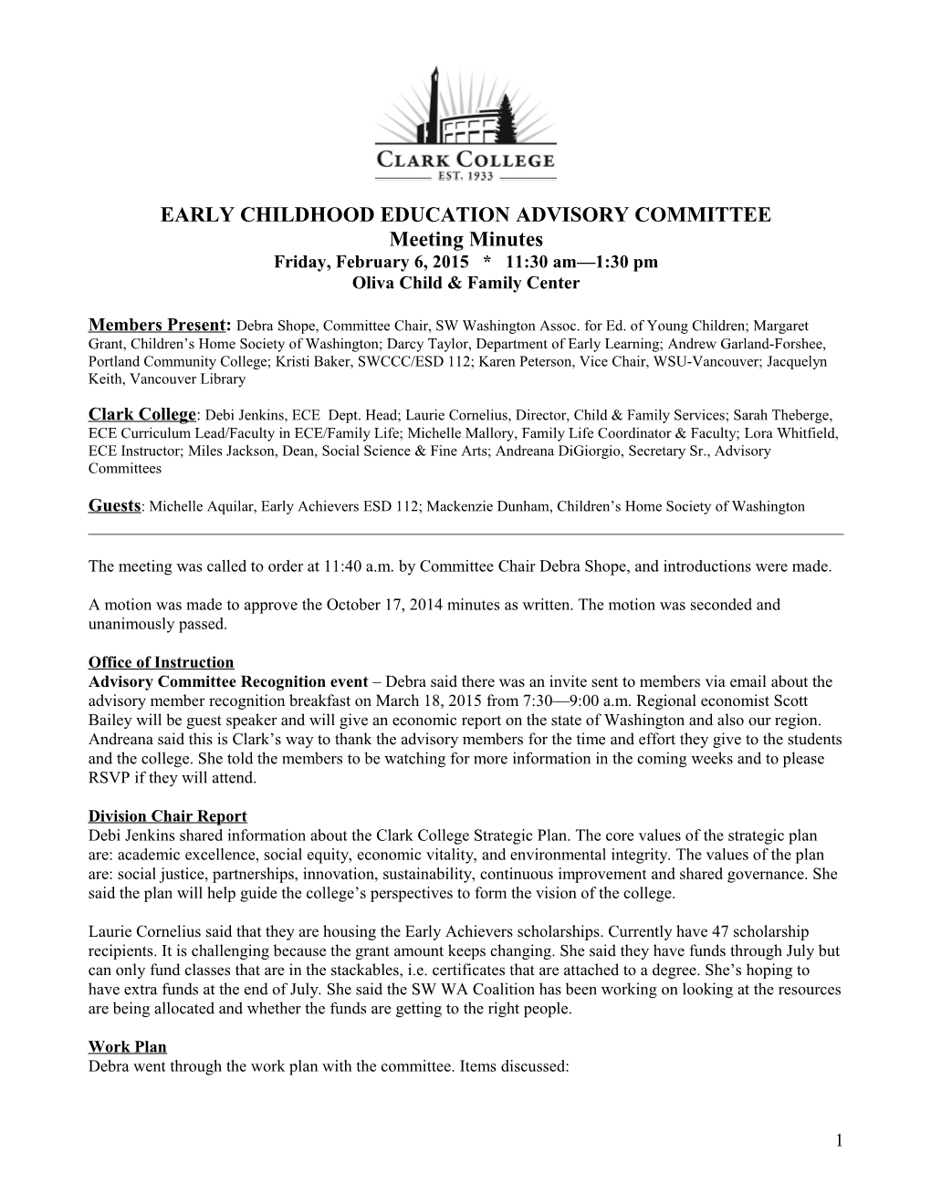 Early Childhood Education Advisory Committee