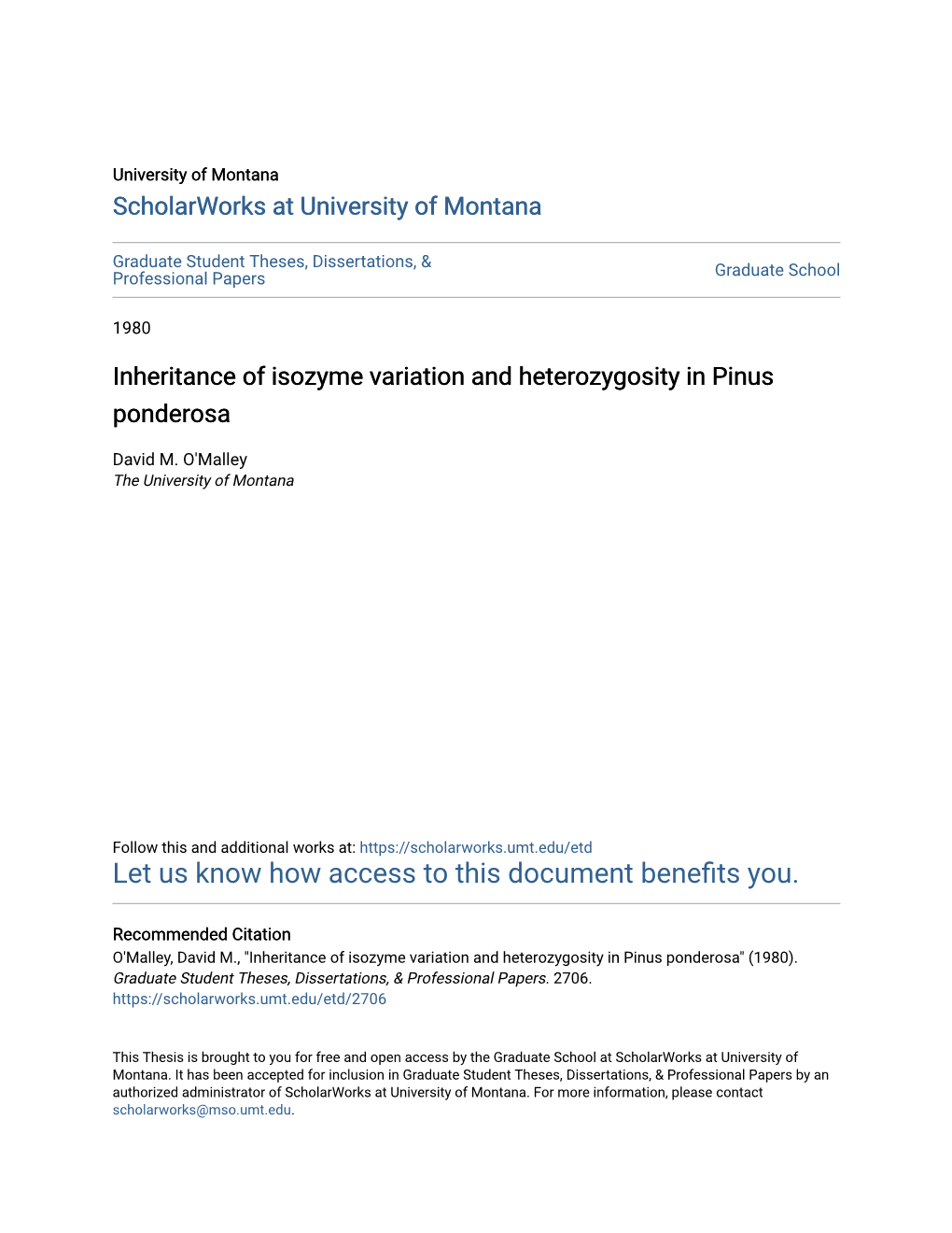 Inheritance of Isozyme Variation and Heterozygosity in Pinus Ponderosa