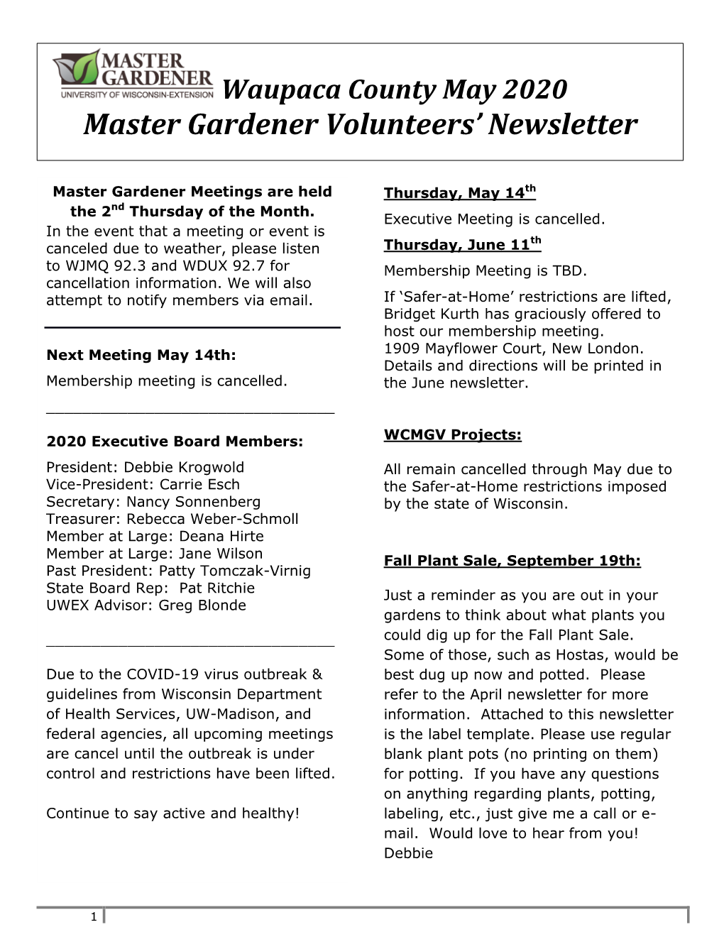 May 2020 WCMGV Newsletter