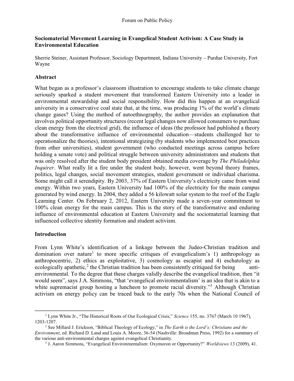 Sociomaterial Movement Learning in Evangelical Student Activism: a Case Study in Environmental Education