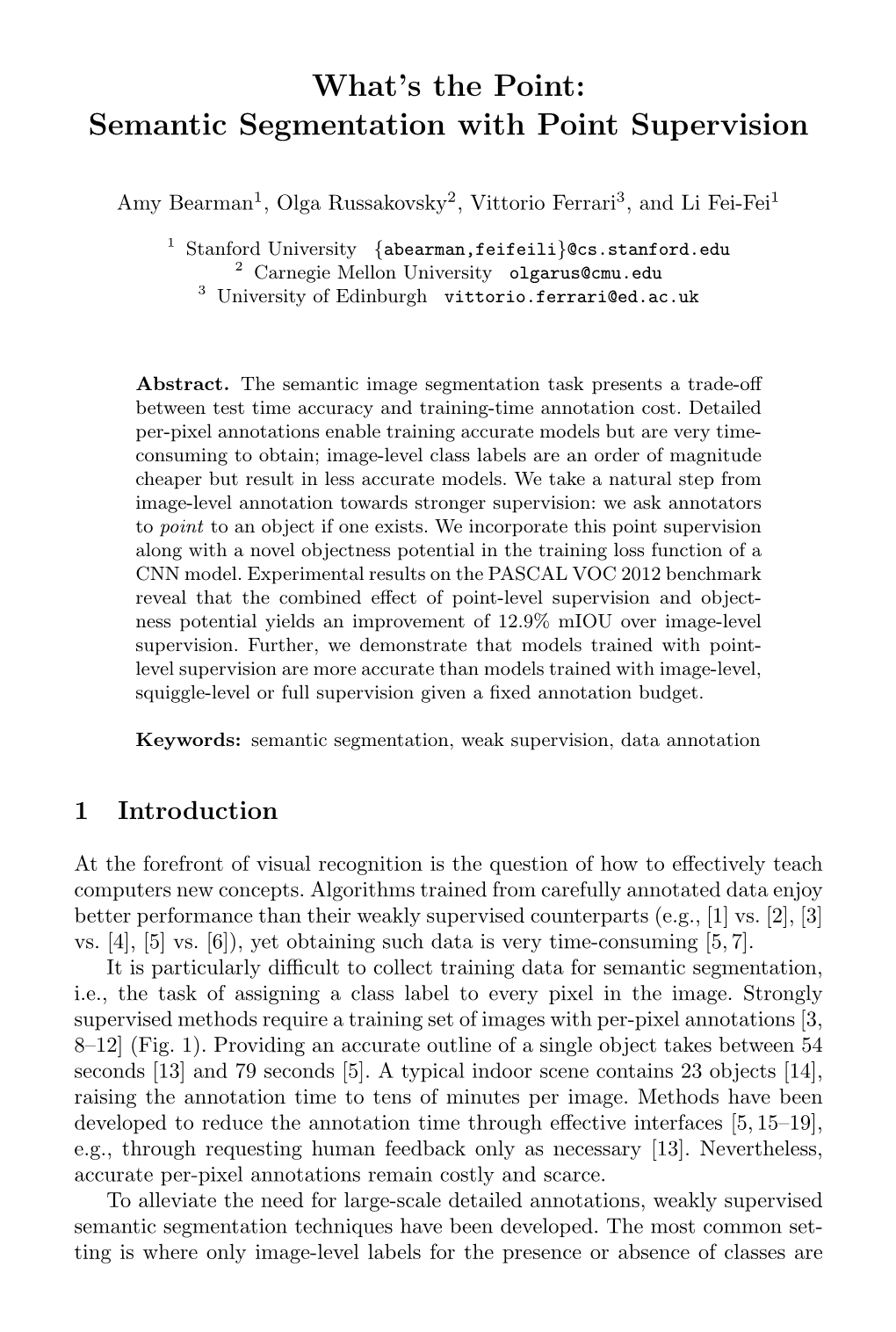 What's the Point: Semantic Segmentation with Point Supervision