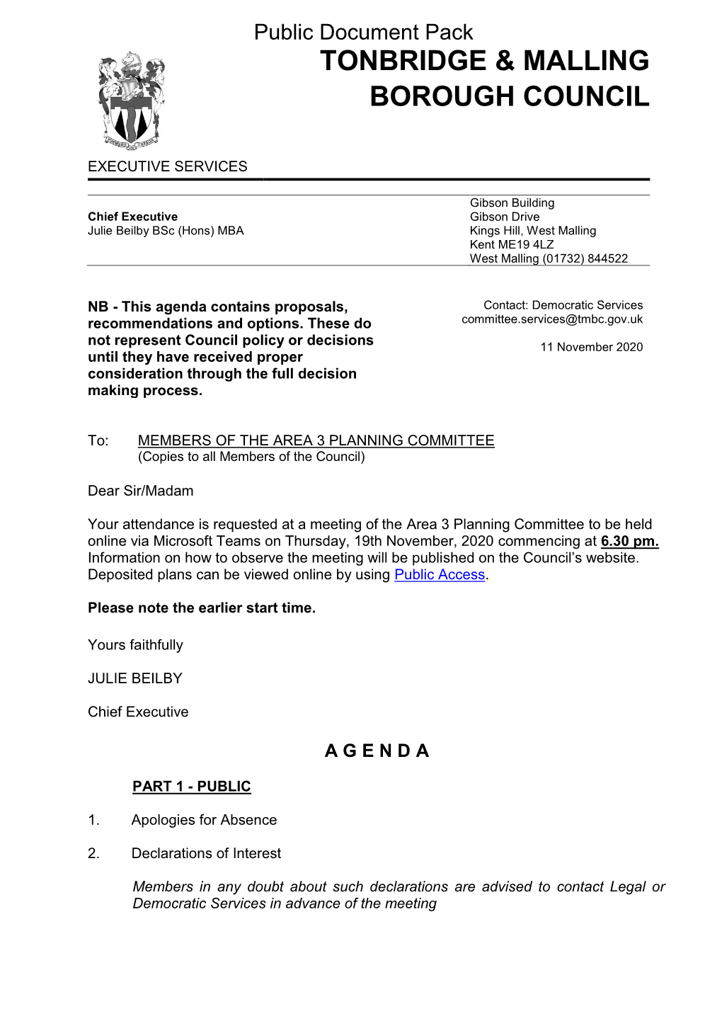 (Public Pack)Agenda Document for Area 3 Planning Committee, 19/11/2020 18:30