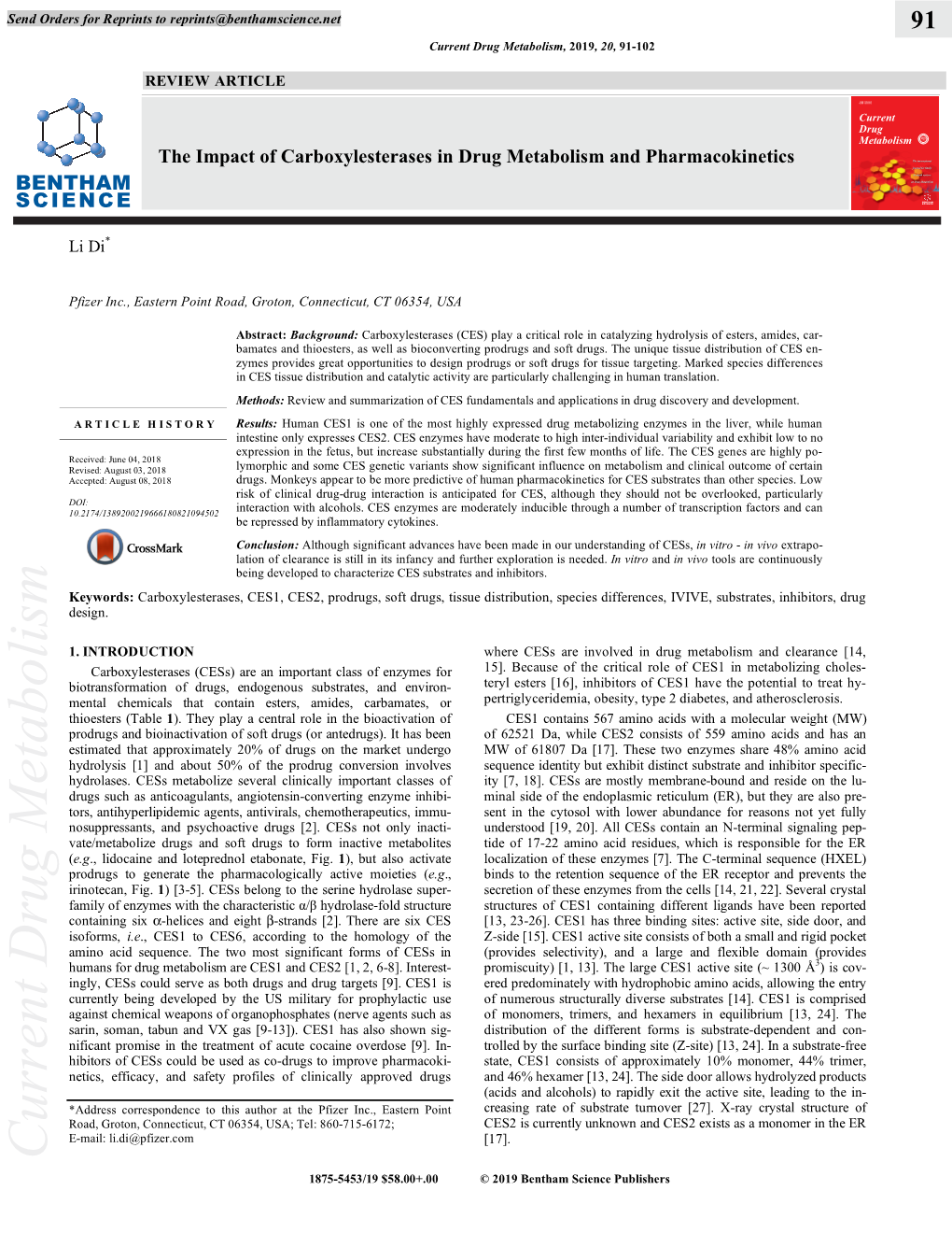 Current Drug Metabolism, 2019, 20, 91-102