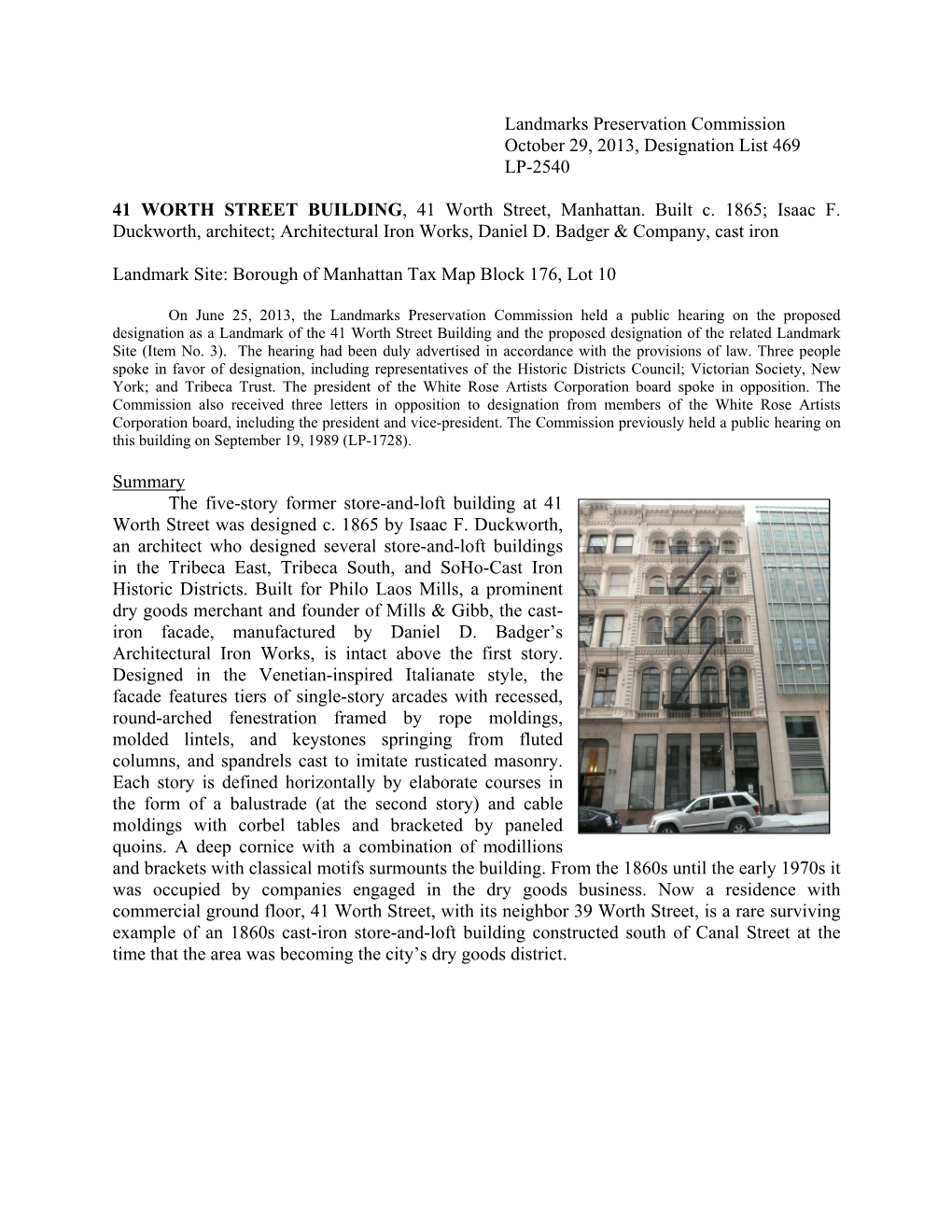 Landmarks Preservation Commission October 29, 2013, Designation List 469 LP-2540