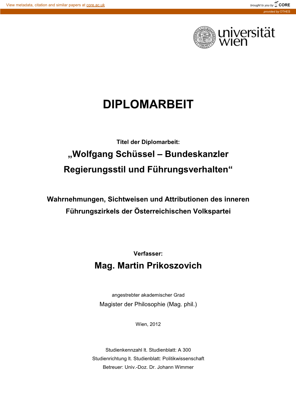 Wolfgang Schüssel – Bundeskanzler Regierungsstil Und Führungsverhalten“