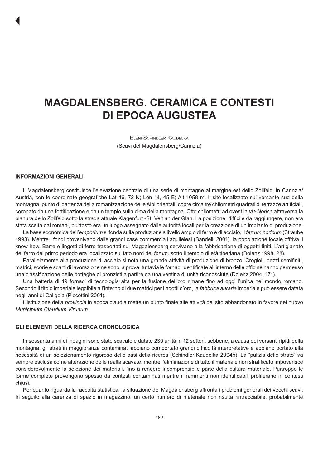 Magdalensberg. Ceramica E Contesti Di Epoca Augustea