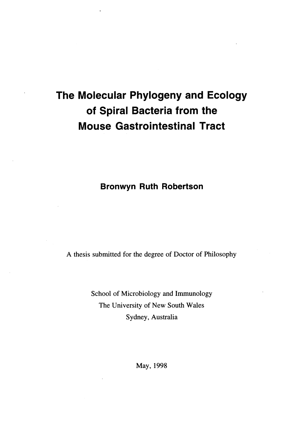 The Molecular Phylogeny and Ecology of Spiral Bacteria from the Mouse Gastrointestinal Tract