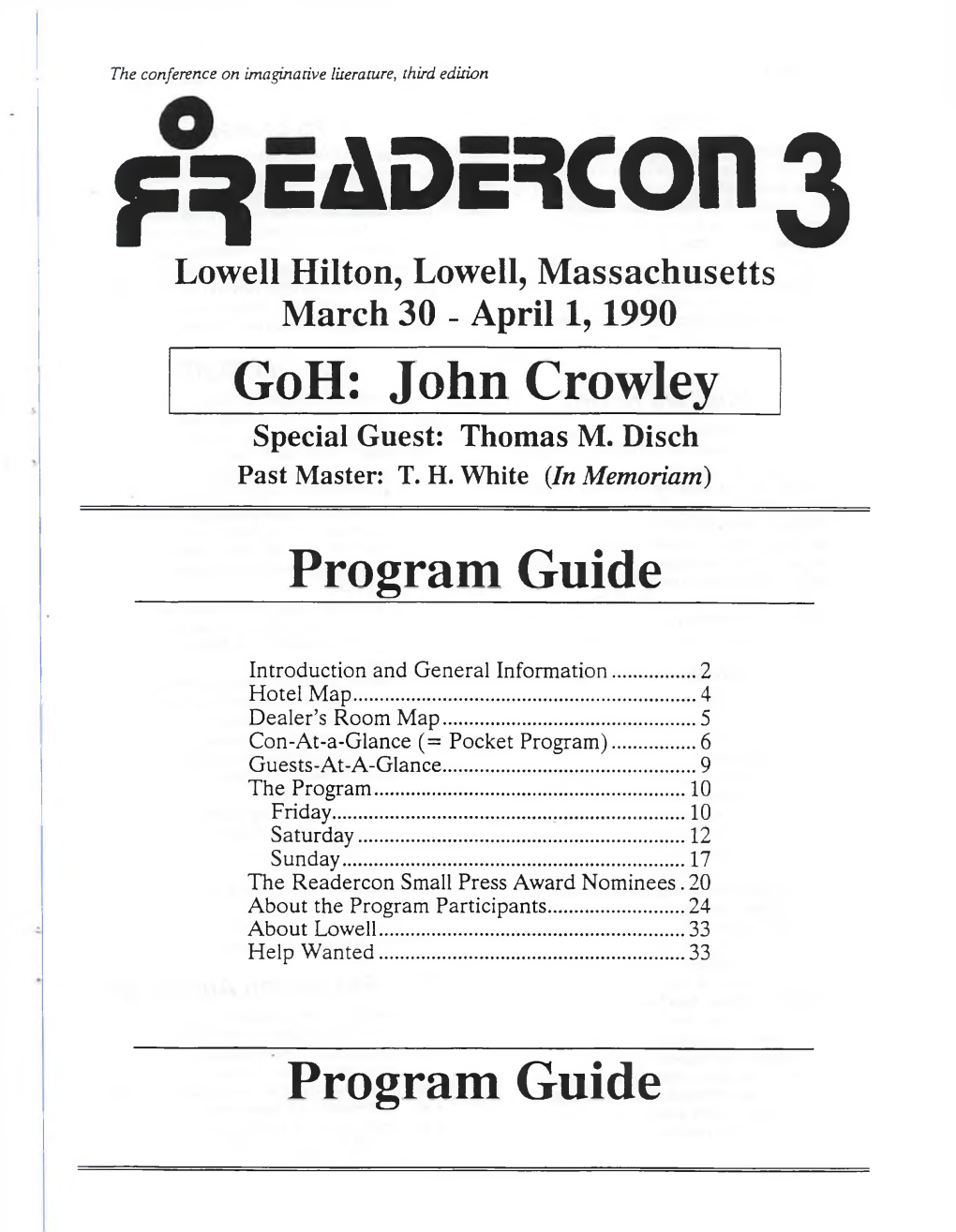 John Crowley Program Guide Program Guide