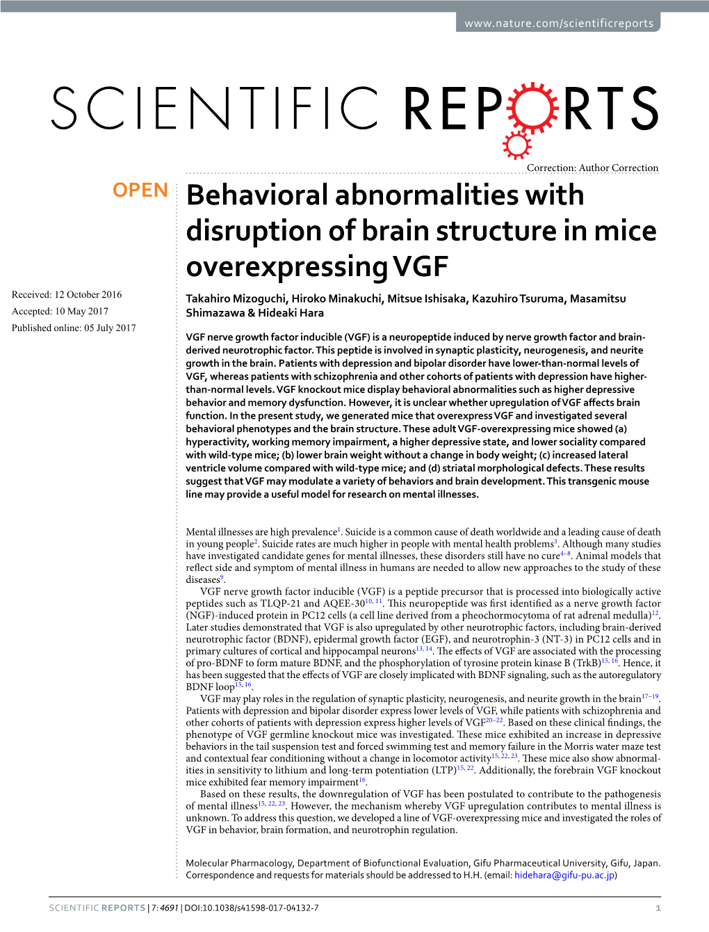 Behavioral Abnormalities with Disruption of Brain Structure in Mice Overexpressing
