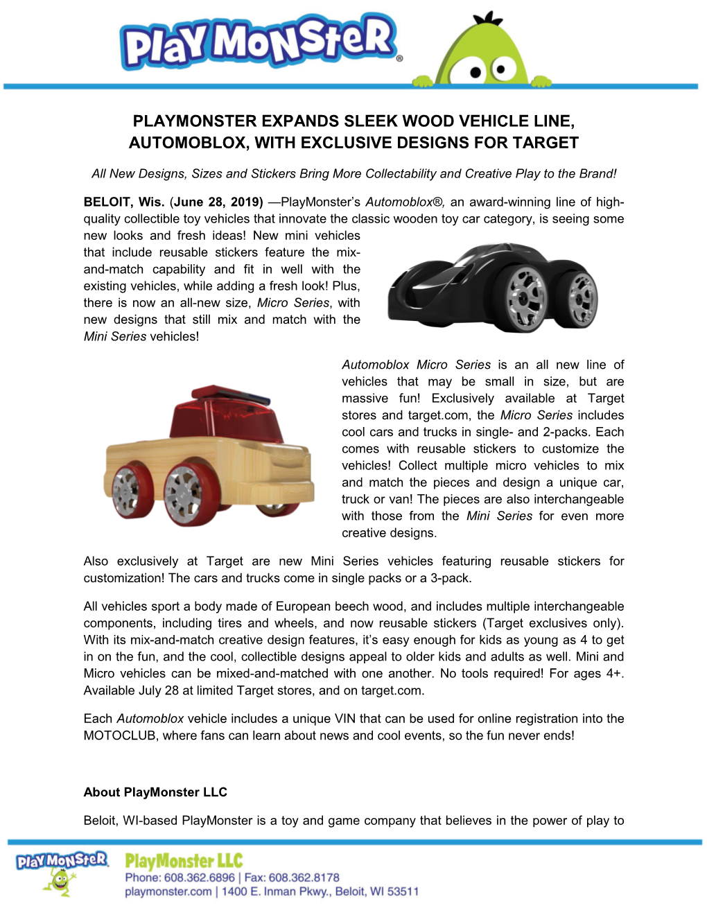 Playmonster Expands Sleek Wood Vehicle Line, Automoblox, with Exclusive Designs for Target