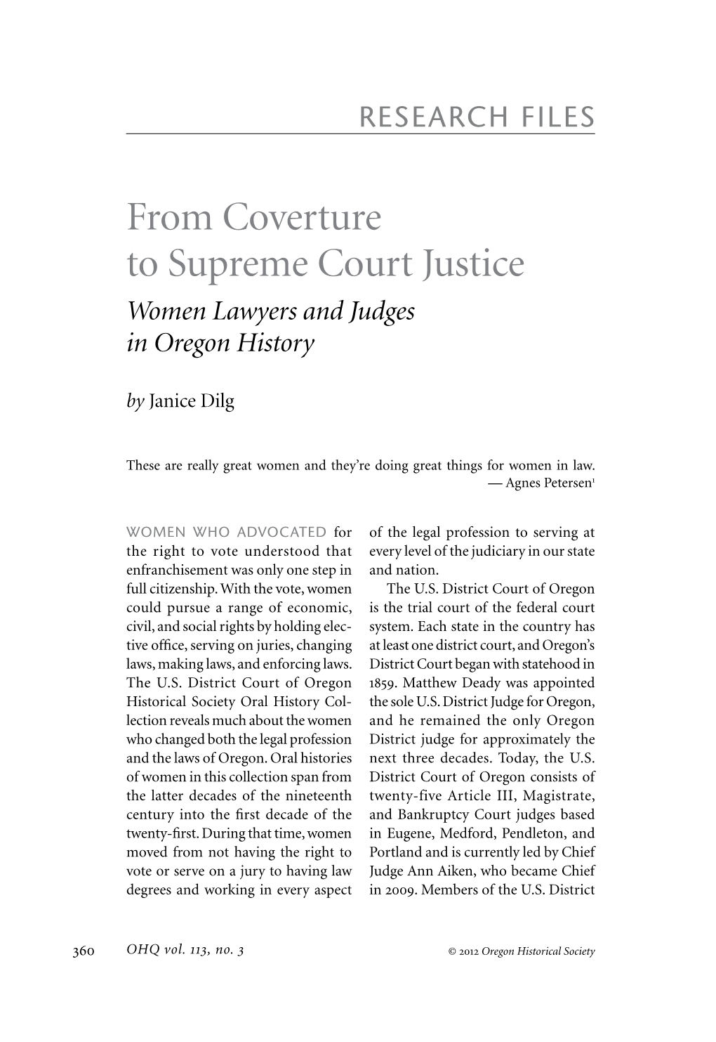 From Coverture to Supreme Court Justice Women Lawyers and Judges in Oregon History