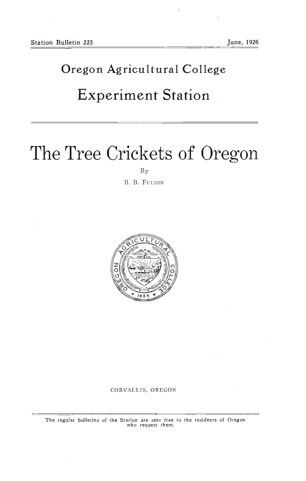 The Tree Crickets of Oregon by B