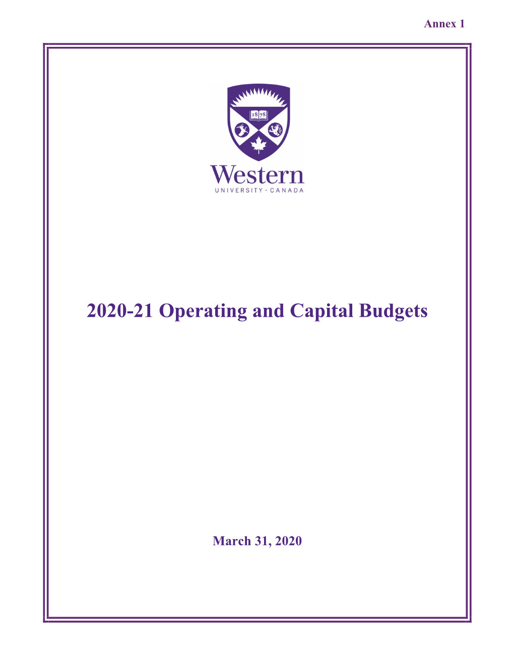 2020-21 Operating and Capital Budgets