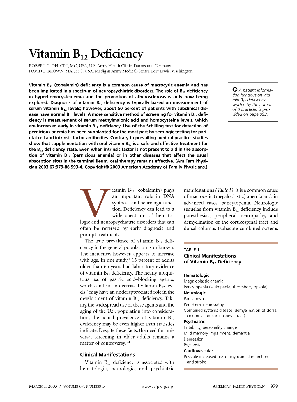 Vitamin B12 Deficiency ROBERT C