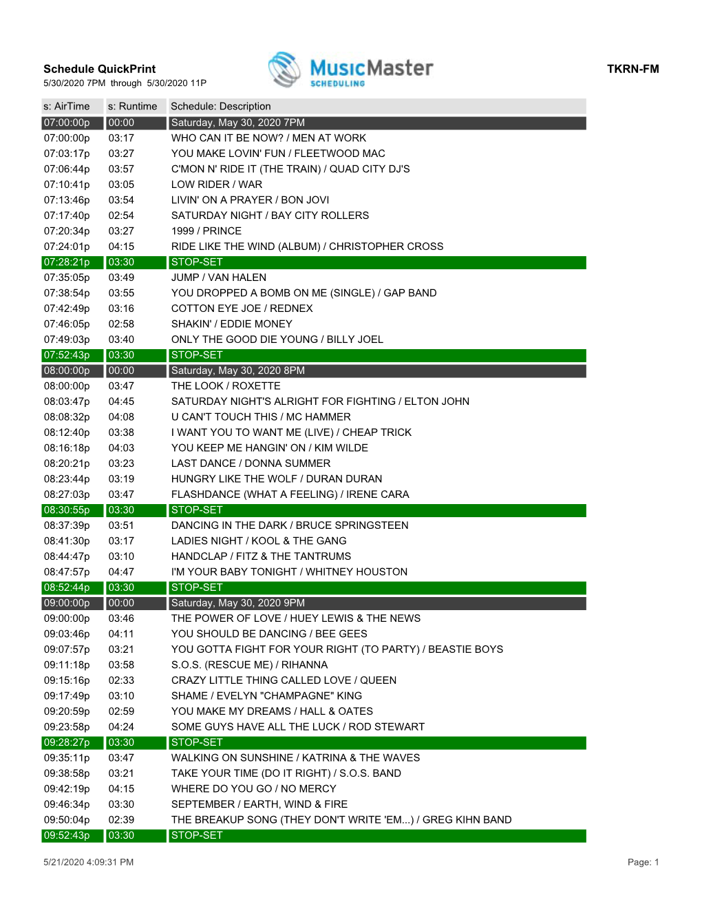 Schedule Quickprint TKRN-FM