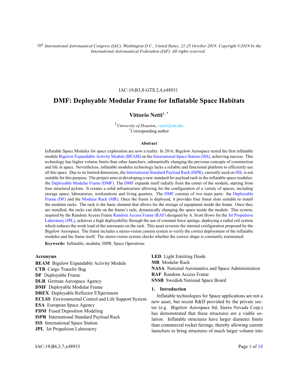 Deployable Modular Frame for Inflatable Space Habitats